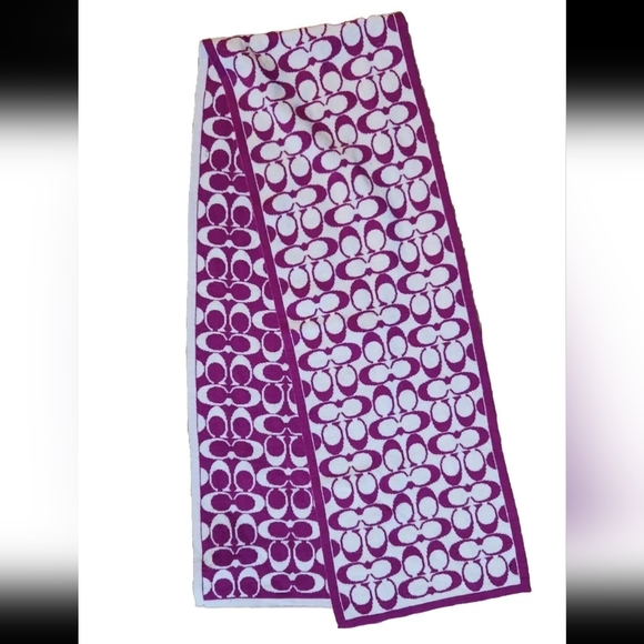 COACH SIGNATURE C LOGO Reversible Scarf Berry White - Picture 2 of 5